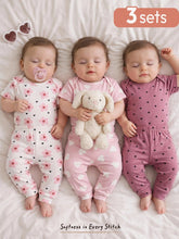 3pcs Baby Girls Floral & Heart Print Bodysuit & Jogger Set - Blush ...