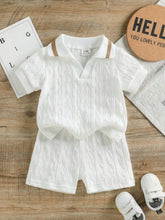 Boys Textured Knit Polo Collar Shirt & Shorts Set - Ivory
