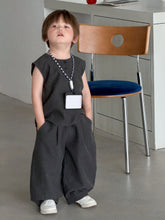 2pcs Boys Micro-Check Sleeveless Top & Wide-Leg Pants Set - Graphit...