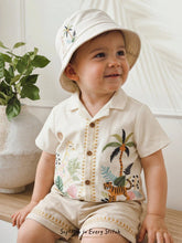 2pcs Boys Jungle Embroidered Resort Shirt & Shorts Set - Ecru | 21 ...