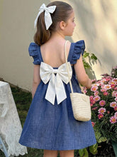 Little Girls Square Neck Ruffle Back-Bow A-Line Dress - Indigo | 21...
