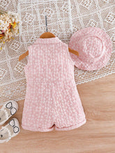 Baby Girls 3D Floral Lapel Romper & Bucket Hat - Blush