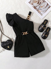Little Girls One-Shoulder Ruffle Chain-Belt Romper - Onyx