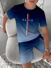2pcs Big Boys Paris Graphic Gradient T-Shirt & Shorts Set - Midnigh...