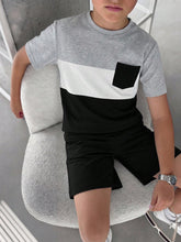 2pcs Big Boys Colourblock Pocket Tee & Shorts Set - Slate | 21 Cent...