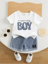 2pcs Boys Mama's Boy Tee & Denim Shorts Set - Ivory | 21 Century Kids