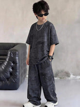 2pcs Big Boys Leaf Print Tee & Wide-Leg Pants Set - Graphite | 21 C...
