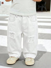 Boys Distressed Wide-Leg Denim Jeans - Ecru | 21 Century Kids