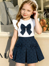 2pcs Little Girls Ruffle Sleeve Bow Top & Pleated Skirt Set - Ivory...