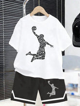 2pcs Big Boys Basketball Typographic Graphic Tee & Shorts Set - Ivo...