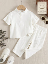 2pcs Unisex Cotton Henley Shirt & Trousers Set - Ivory | 21 Century...
