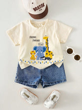 2pcs Boys Safari Graphic Tee & Denim Shorts Set - Ecru | 21 Century...