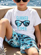 2pcs Big Boys Summer Time Graphic Tee & Tropical Shorts Set - Ivory...