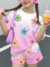 2pcs Little Girls Yarn Floral Appliqué Ombré T-Shirt & Shorts Set -...