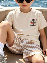 2pcs Boys Palm Print Tee & Striped Shorts Set - Ecru | 21 Century Kids
