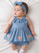 2pcs Baby Girls Floral Embroidered Bow Camisole Top & Bloomer Set -...