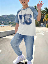 2pcs Big Boys Denim Appliqué Raglan Tee & Jogger Set - Ivory | 21 C...