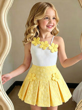 2pcs Girls 3D Floral Ribbed Cami & Pleated Skirt Set - Buttercup | ...