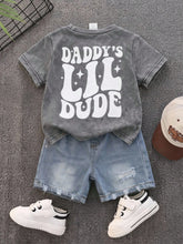 2pcs Boys Daddy's Lil Dude Tee & Denim Shorts Set - Slate | 21 Cent...