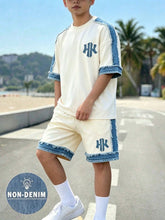 2pcs Big Boys Denim-Trim Monogram T-Shirt & Shorts Set - Ivory | 21...