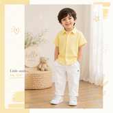 Boys Woven Texture Collar Shirt & Trousers Set - Buttercup