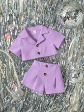 3pcs Girls Lapel Crop Blouse, Cami & Shorts Set - Wisteria