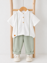 2pcs Boys Mandarin Collar Shirt & Trouser Set - Ivory