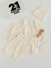 5pcs Baby Boys Bear Patch Cable-Knit Gift Set - Ecru