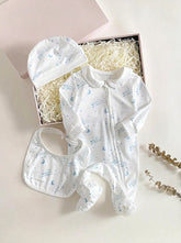 3pcs Baby Boys Celestial Print Peter Pan Collar Sleepsuit Set - Ivory