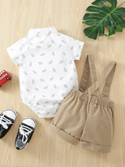 2pcs Baby Boys Dino Print Bodysuit & Suspender Shorts - Ivory | 21 ...
