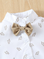 2pcs Baby Boys Dino Print Bodysuit & Suspender Shorts - Ivory | 21 ...