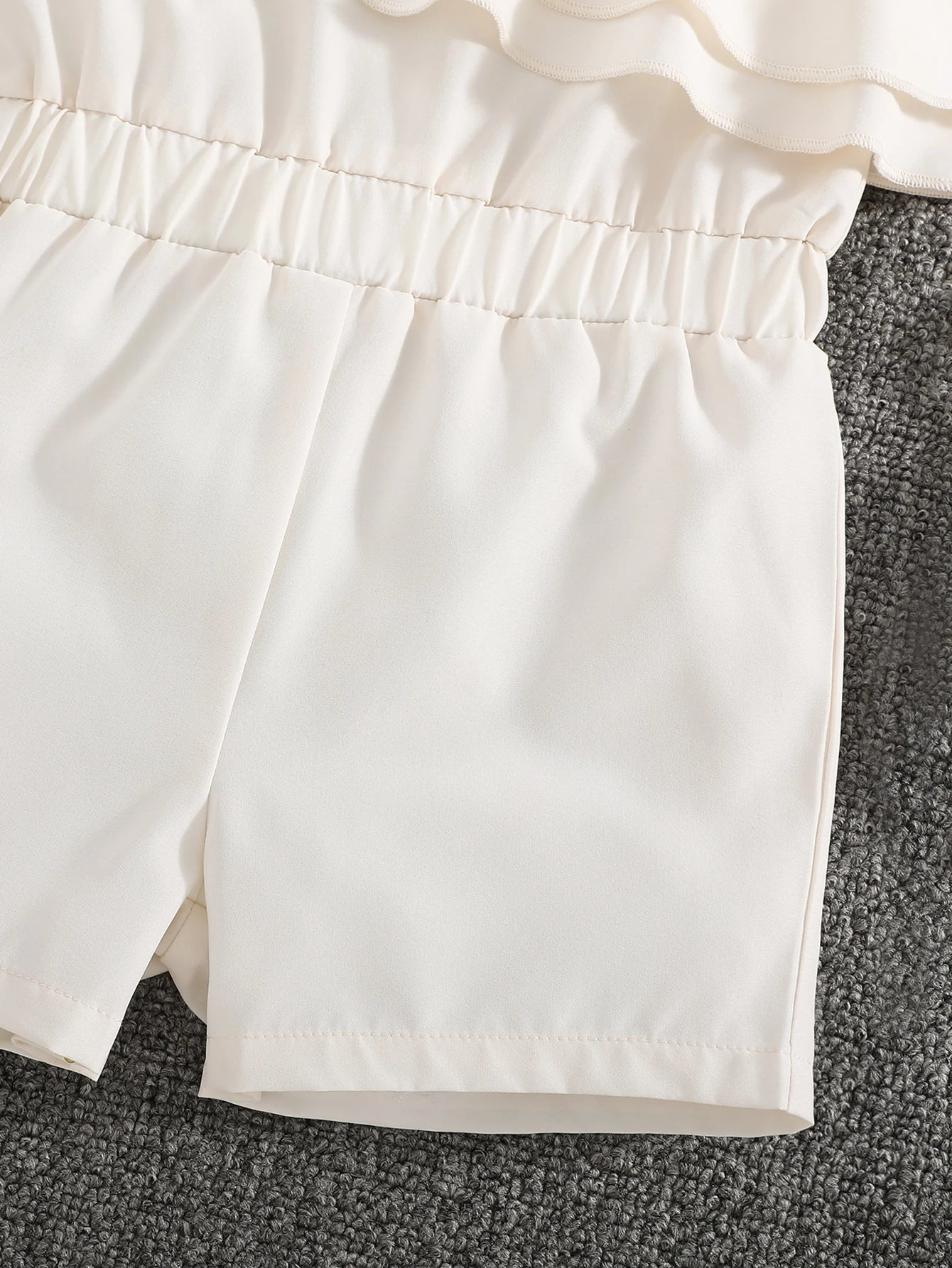 Little Girls Asymmetric Ruffle Tiered Romper - Ivory