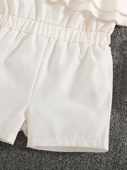 Little Girls Asymmetric Ruffle Tiered Romper - Ivory