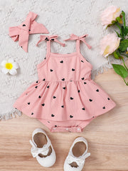 2pcs Baby Girls Heart Print Cami Romper & Headband - Blush | 21 Cen...