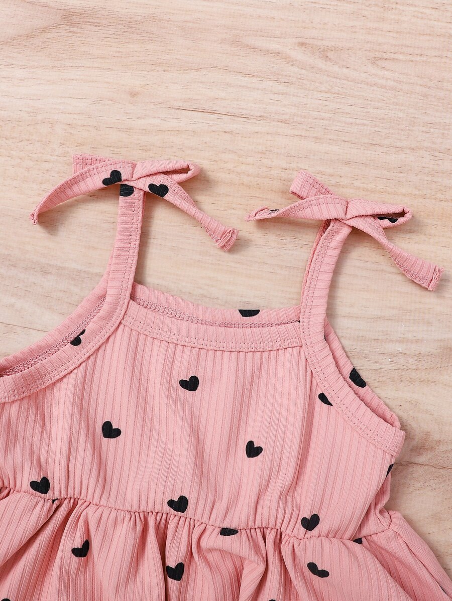 2pcs Baby Girls Heart Print Cami Romper & Headband - Blush | 21 Cen...