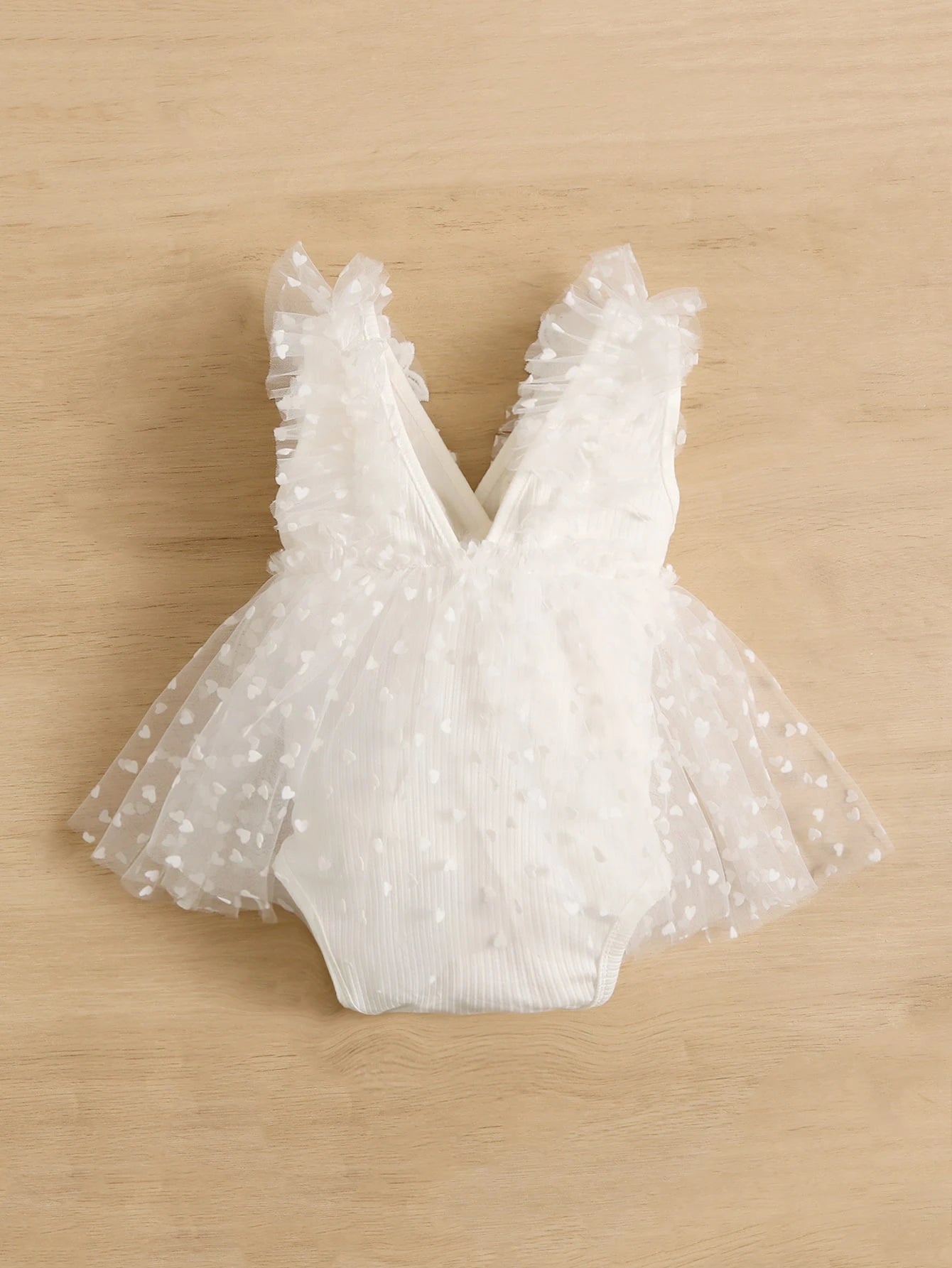 Girls Floral Appliqué Heart Tulle Romper - Ivory | 21 Century Kids
