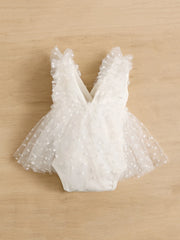 Girls Floral Appliqué Heart Tulle Romper - Ivory | 21 Century Kids