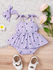 2pcs Baby Girls Heart Print Romper Dress & Headband - Lavender | 21...