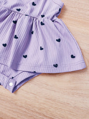 2pcs Baby Girls Heart Print Romper Dress & Headband - Lavender | 21...