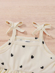 Baby Girls Heart Print Skirted Bodysuit & Headband - Ivory