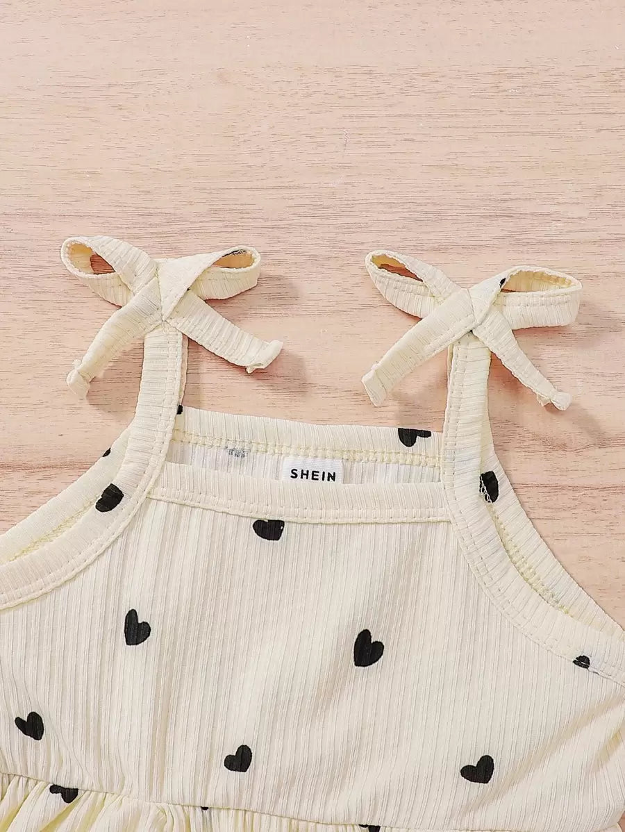 Baby Girls Heart Print Skirted Bodysuit & Headband - Ivory
