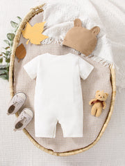 Baby Boys Bear Embroidered Ribbed Romper Set - Ivory