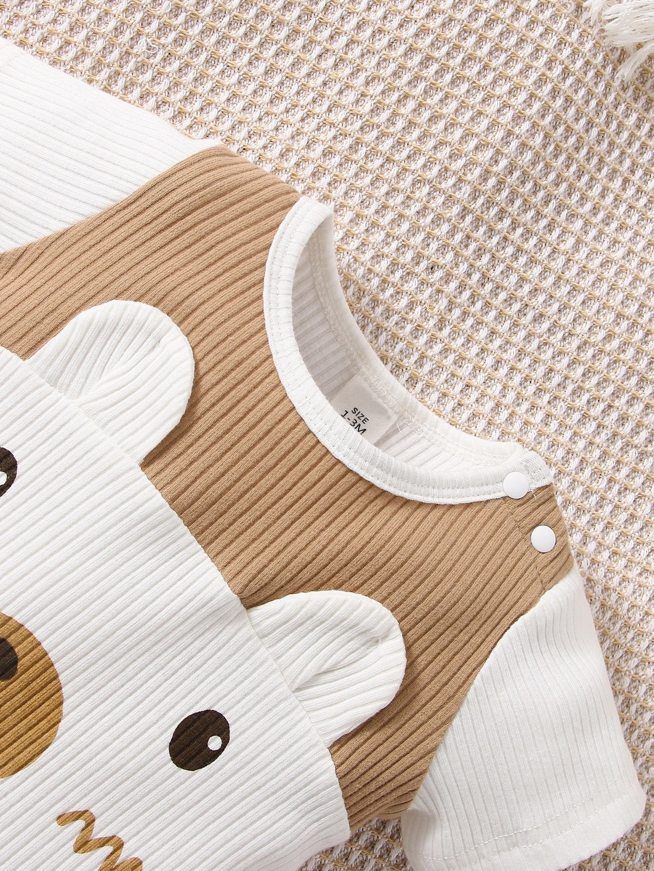 Baby Boys Bear Embroidered Ribbed Romper Set - Ivory