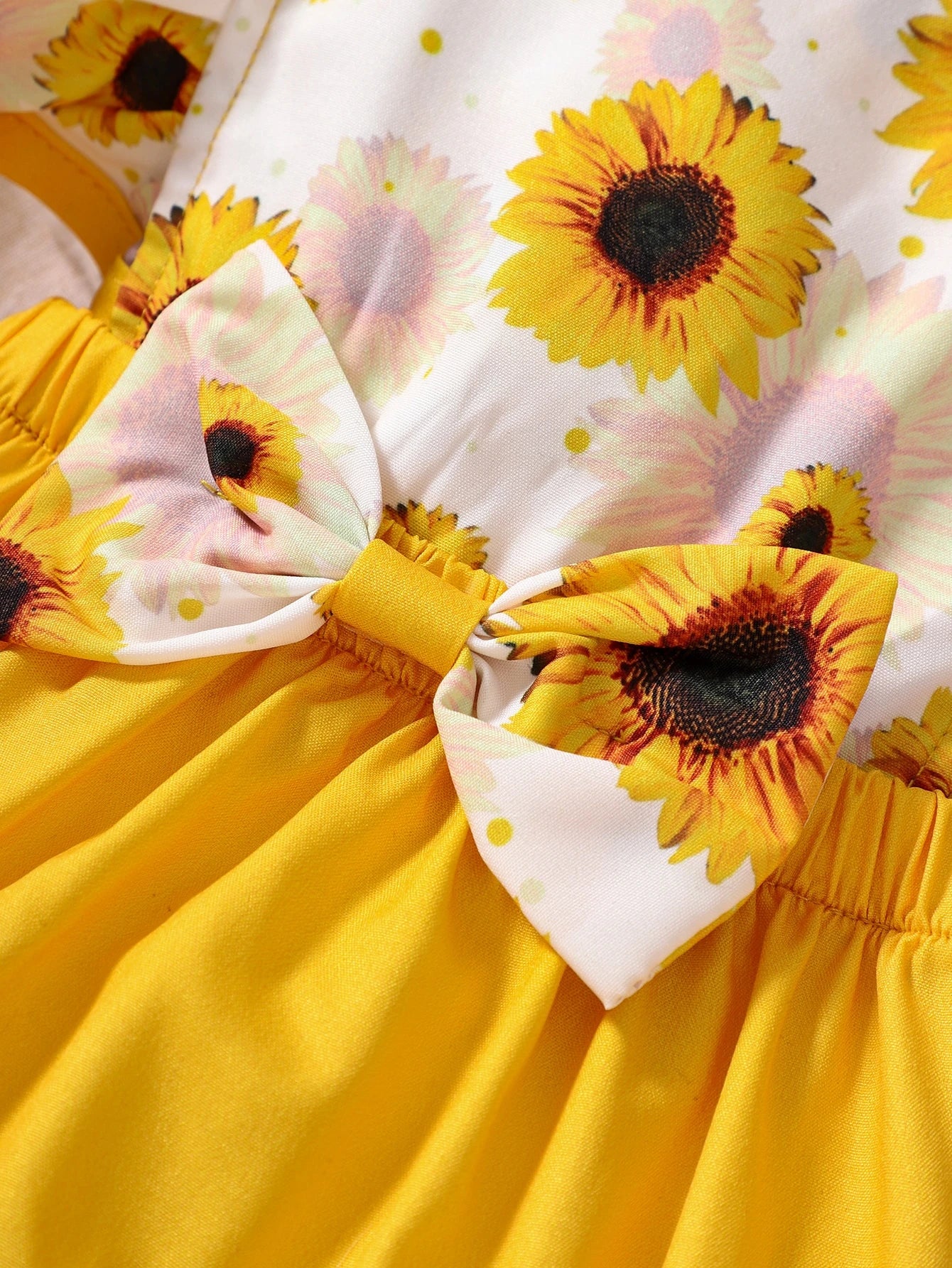 2pcs Girls Sunflower Print Ruffle Romper & Bucket Hat - Marigold | ...