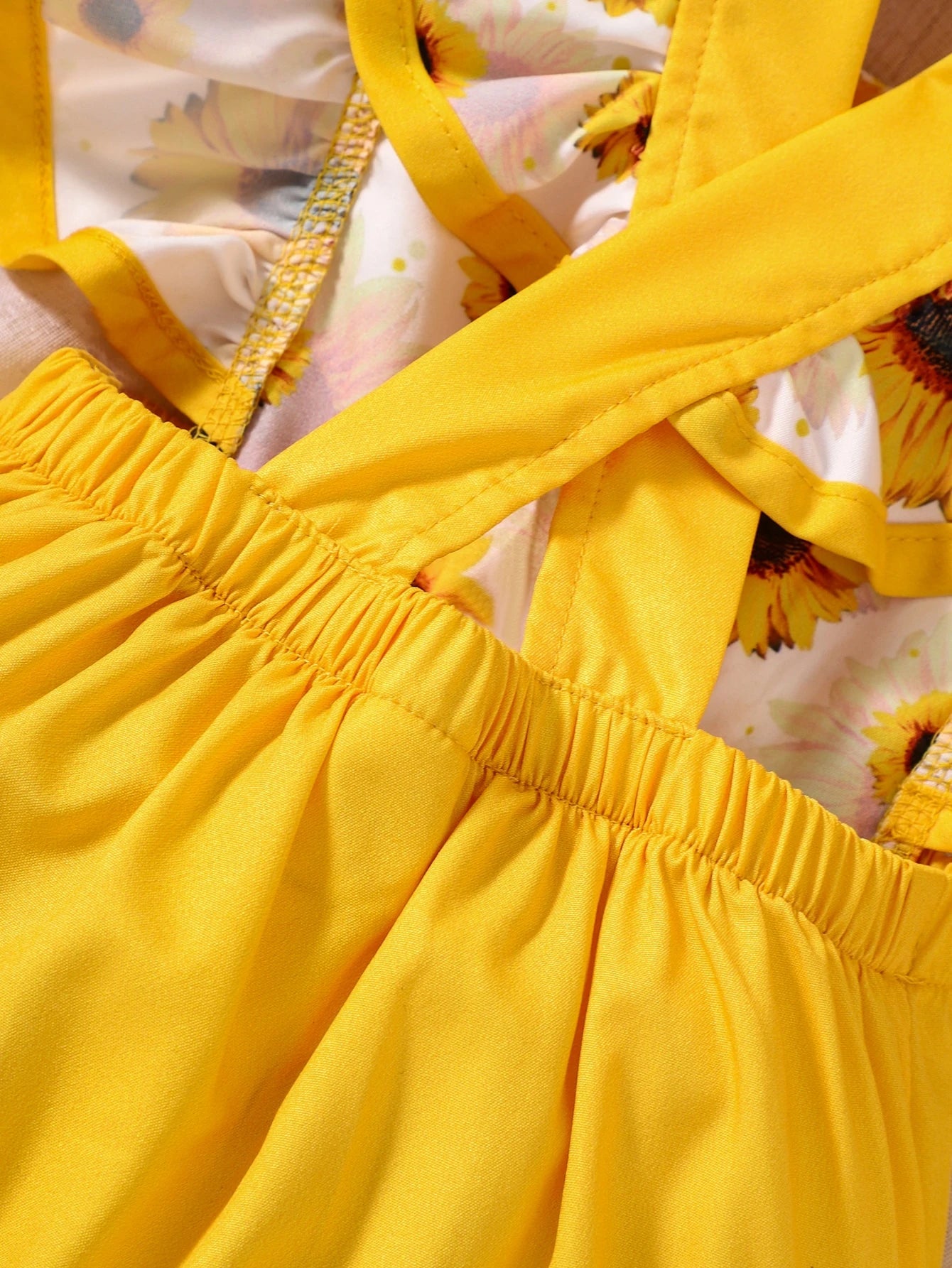 2pcs Girls Sunflower Print Ruffle Romper & Bucket Hat - Marigold | ...