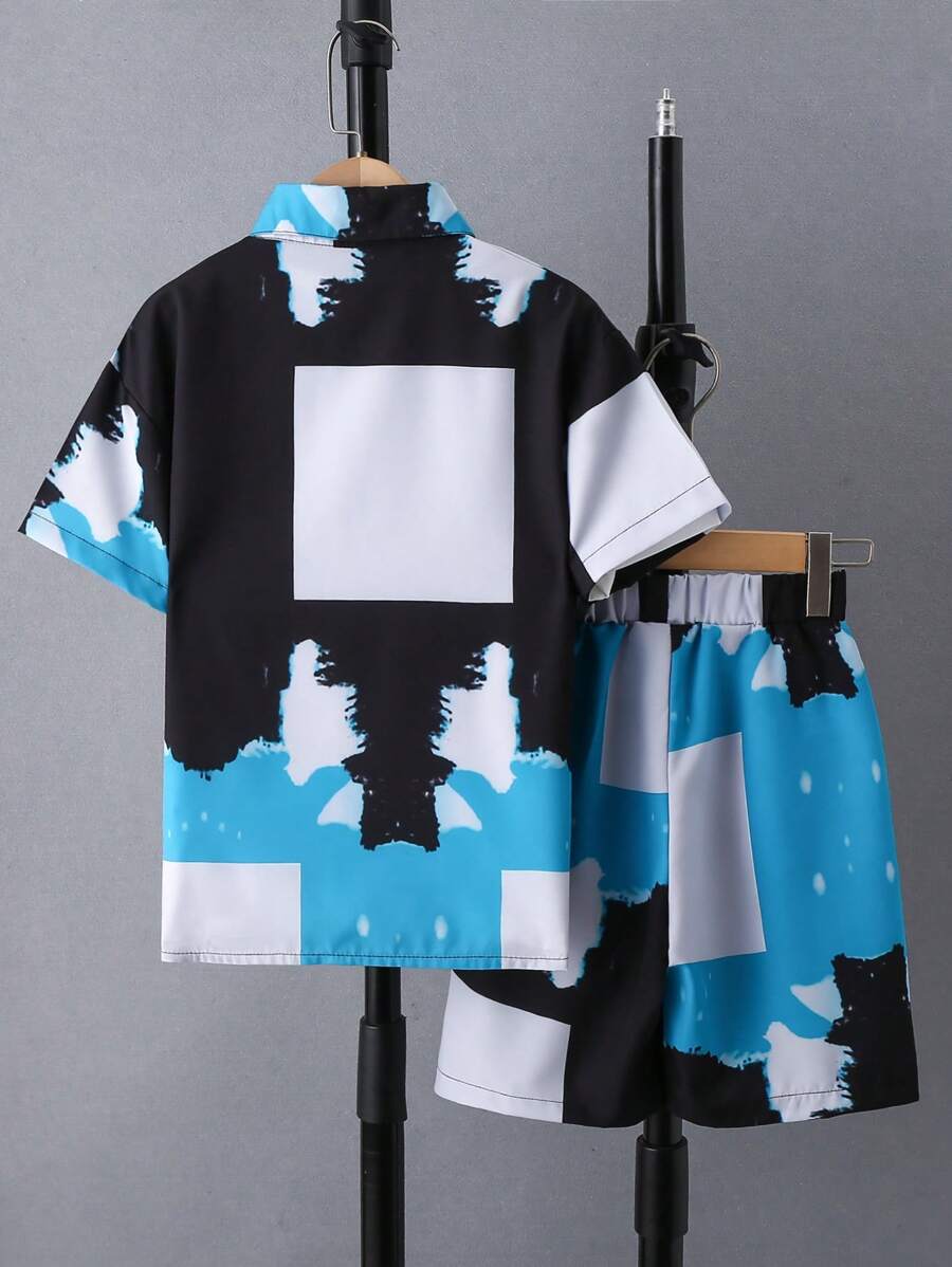 2pcs Boys Colorblock Shirt & Shorts Set - Multi