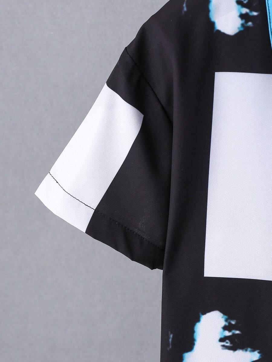 2pcs Boys Colorblock Shirt & Shorts Set - Multi
