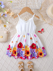 Girls Floral Border Print Spaghetti Strap Mini Dress - Ivory | 21 C...