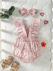Baby Girls Floral Embossed Flutter Sleeve Romper - Blush