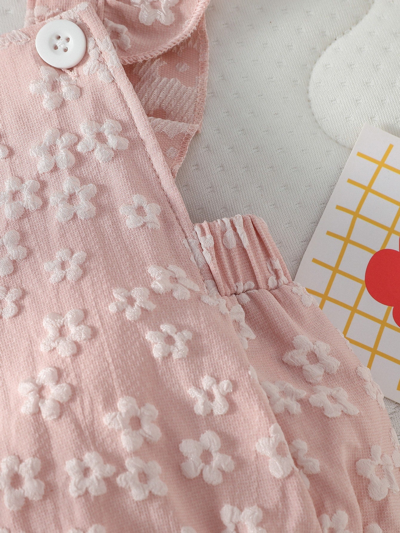 Baby Girls Floral Embossed Flutter Sleeve Romper - Blush